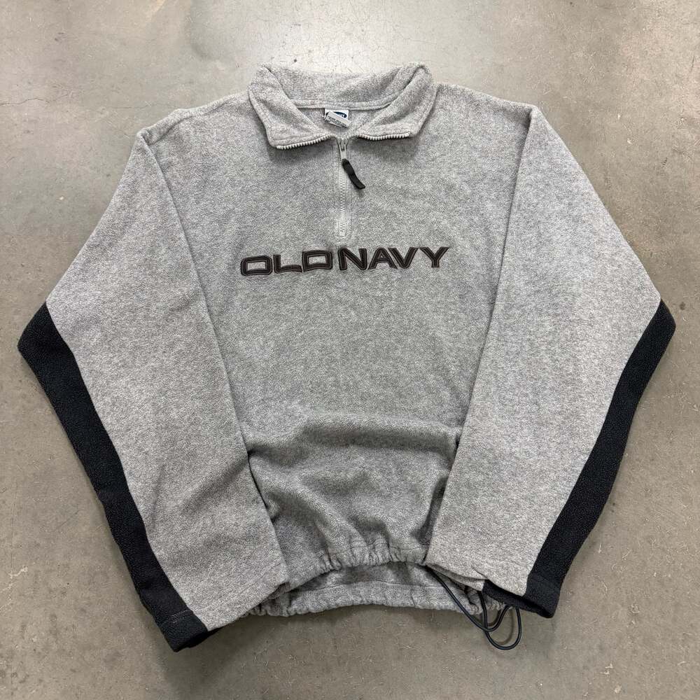 Vintage Old Navy 1/4 Zip Fleece Pullover Grey Black Size XL